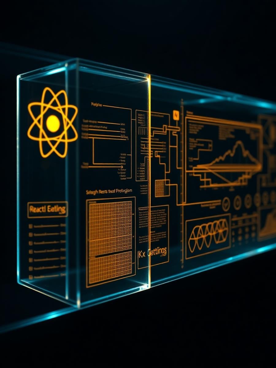 Layered engineering blueprints — React trees, database schemas, cloud topology